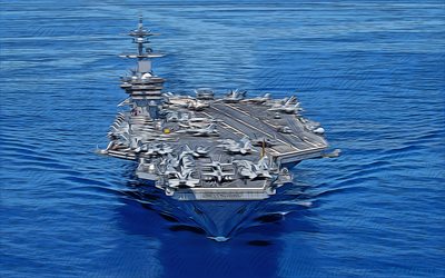USS Carl Vinson, 4k, vector art, CVN-70, aircraft carriers, United States Navy, US army, abstract ships, battleship, US Navy, Nimitz-class, USS Carl Vinson CVN-70