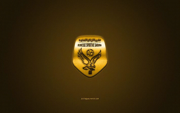 JS Saoura, Algerian football club, yellow logo, yellow carbon fiber background, Ligue Professionnelle 1, football, Meridja, Algeria, JS Saoura logo