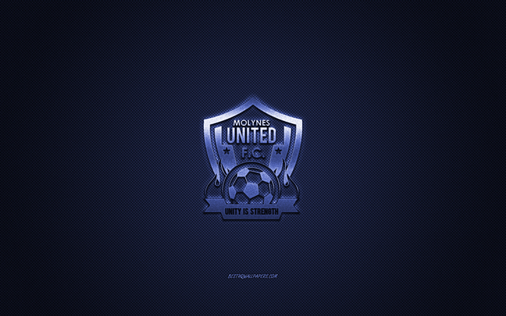 Molynes United FC, Jamaican football club, blue logo, blue carbon fiber background, National Premier League, football, Kingston, Jamaica, Molynes United FC logo