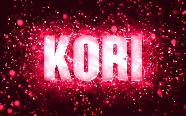 Happy Birthday Kori, 4k, pink neon lights, Kori name, creative, Kori Happy Birthday, Kori Birthday, popular american female names, picture with Kori name, Kori
