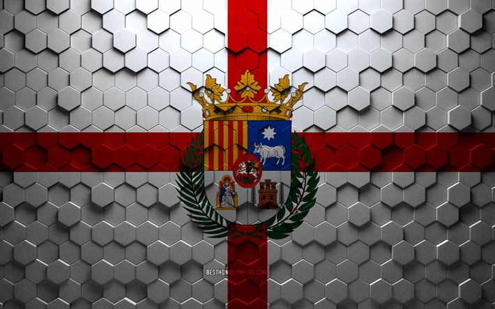 flagge von teruel, wabenkunst, teruel-sechseck-flagge, teruel-3d-sechseck-kunst, teruel-flagge