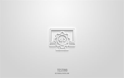 test icona 3d, sfondo bianco, simboli 3d, test, icone seo, icone 3d, segno di test, icone seo 3d
