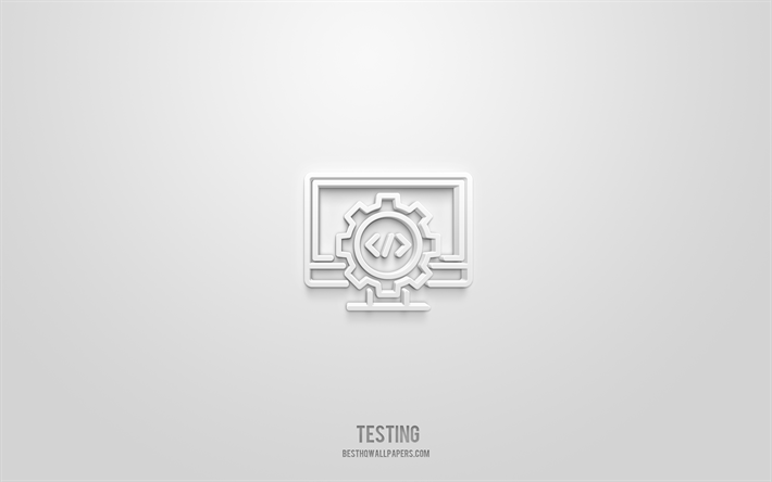 test icona 3d, sfondo bianco, simboli 3d, test, icone seo, icone 3d, segno di test, icone seo 3d