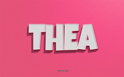 thea, fundo de linhas rosa, papéis de parede com nomes, nome thea, nomes femininos, cartão thea, arte de linha, foto com o nome thea