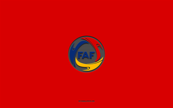 andorran jalkapallomaajoukkue, punainen tausta, jalkapallomaajoukkue, tunnus, uefa, andorra, jalkapallo, andorran jalkapallomaajoukkueen logo, eurooppa
