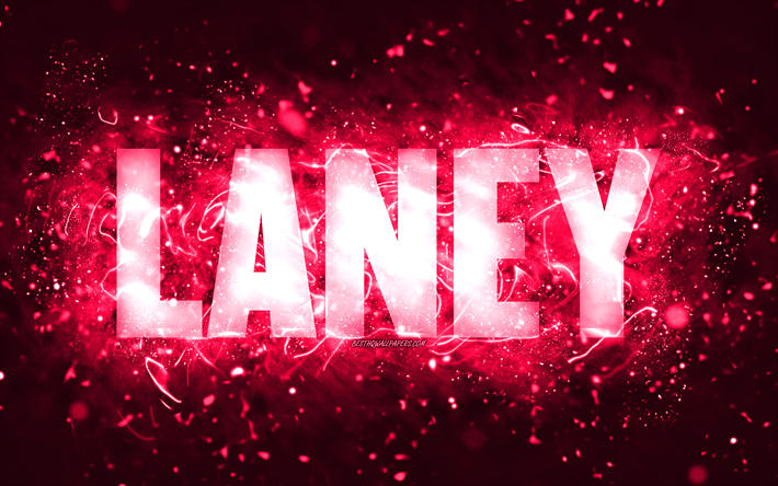 feliz cumplea&#241;os laney, 4k, luces de ne&#243;n rosas, nombre de laney, creativo, feliz cumplea&#241;os de laney, cumplea&#241;os de laney, nombres femeninos estadounidenses populares, imagen con el nombre de laney, laney