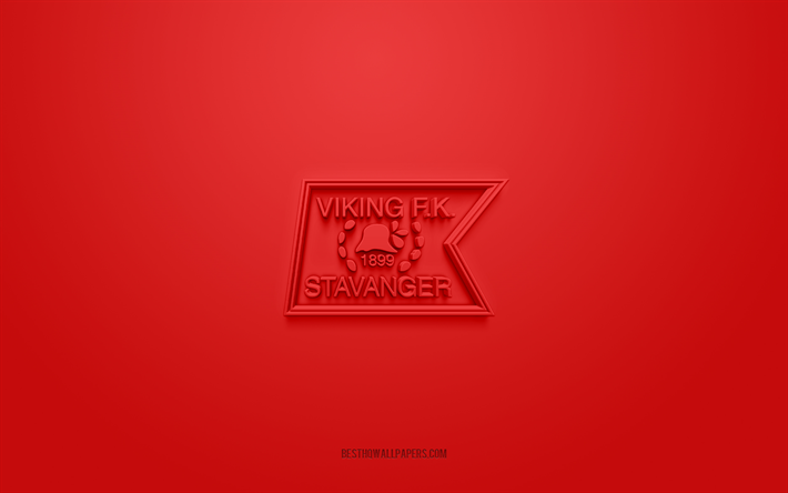 viking fk, logo 3d creativo, sfondo rosso, eliteserien, emblema 3d, squadra di calcio norvegese, norvegia, arte 3d, calcio, logo 3d viking fk