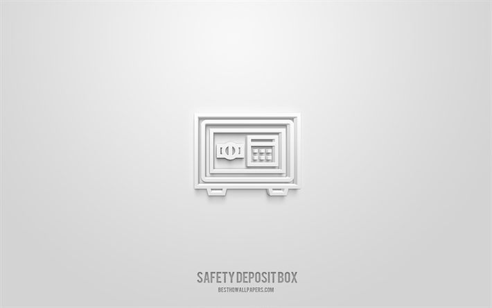 icona 3d della cassetta di sicurezza, sfondo bianco, simboli 3d, cassetta di sicurezza, icone del business, icone 3d, segno della cassetta di sicurezza, icone 3d del business