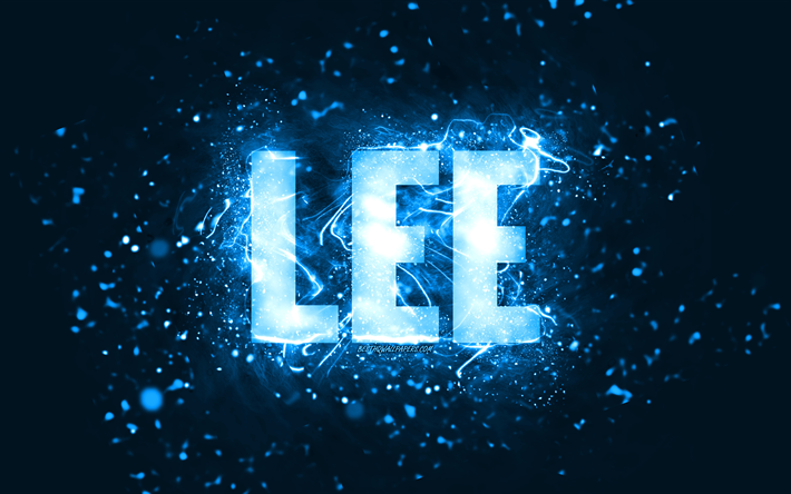 Happy Birthday Lee, 4k, blue neon lights, Lee name, creative, Lee Happy Birthday, Lee Birthday, popular american male names, picture with Lee name, Lee