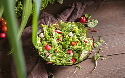 salad with radish, healthy food, diet, weight loss concepts, lettuce leaves, healthy salads, diet concepts