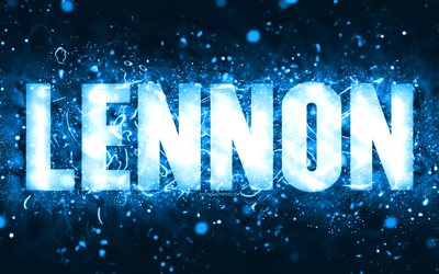 Happy Birthday Lennon, 4k, blue neon lights, Lennon name, creative, Lennon Happy Birthday, Lennon Birthday, popular american male names, picture with Lennon name, Lennon