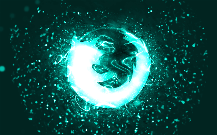 Mozilla turquoise logo, 4k, turquoise neon lights, creative, turquoise abstract background, Mozilla logo, brands, Mozilla