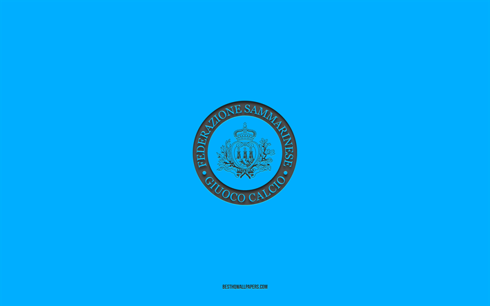 San Marino national football team, blue background, football team, emblem, UEFA, San Marino, football, San Marino national football team logo, Europe