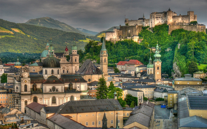 Hohensalzburg, 4k, HDR, castle, austrian landmarks, cityscapes, austrian cities, Europe, Austria