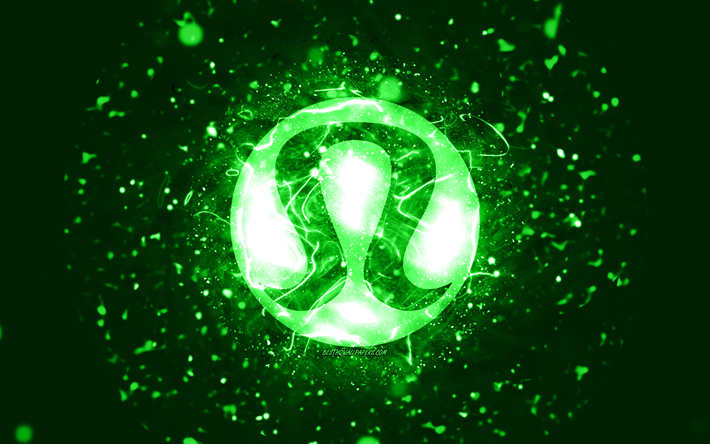 شعار lululemon athletica باللون الأخضر, 4k, أضواء النيون الخضراء, خلاق, أخضر، جرد، الخلفية, شعار lululemon athletica, العلامات التجارية, لولوليمون أثليتيكا