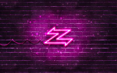 ザガートパープルロゴ, 4k, 紫のレンガの壁, ザガートのロゴ, 車のブランド, ザガートネオンロゴ, ザガート