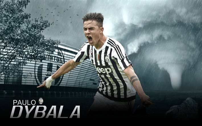 Juventus, regn, Paulo Dybala, tornado, fotbollsspelare, Serie A, fan art