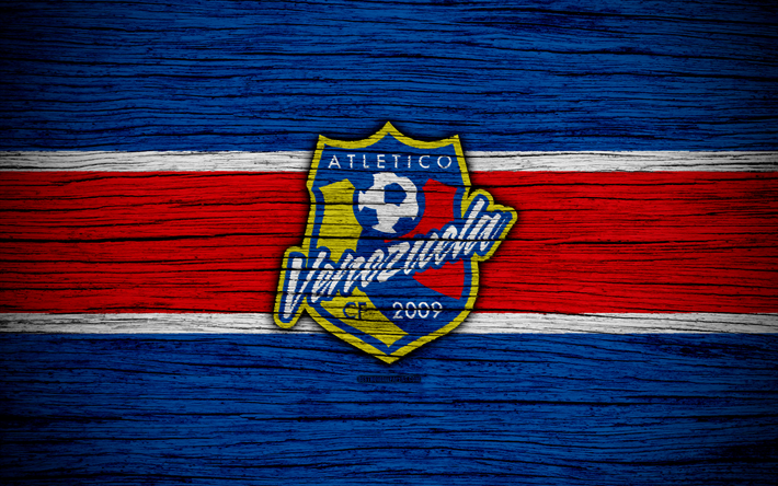 Atletico Venezuela FC, 4k, logo, Lig FutVe, futbol, Venezuela Birinci Lig Futbol Kul&#252;b&#252;, Atletico Venezuela Venezuela, yaratıcı, ahşap doku, FC Atletico Venezuela