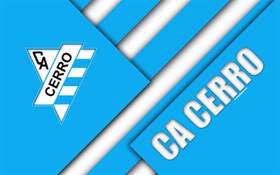 CA-Cerro, 4k, Uruguayn football club, logo, materiaali suunnittelu, valkoinen sininen abstraktio, tunnus, Uruguayn P&#228;&#228;sarjassa, Montevideo, Uruguay, jalkapallo