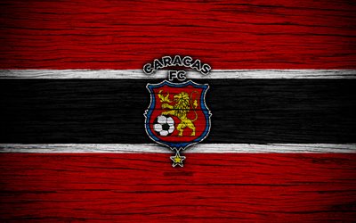Caracas FC, 4k, logo, Lega FutVe, il calcio, il Bolivar Prima Divisione, il club di calcio, Venezuela, Caracas, creative, di legno, texture, FC