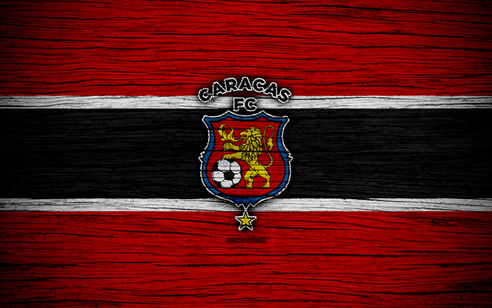 Caracas FC, 4k, logo, Lig FutVe, futbol, Venezuela Birinci Lig Futbol Kul&#252;b&#252;, Venezuela, Caracas, yaratıcı, ahşap doku, FC