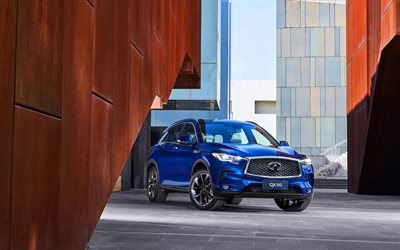 infiniti qx50, 2018, luxus-blaue crossover -, au&#223;en -, japanische autos, neue blaue qx50, infiniti