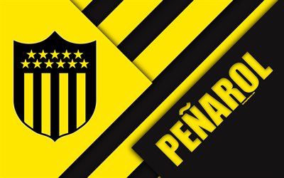 Club Atletico Penarol, 4k, Uruguaiano di calcio per club, il logo, il design dei materiali, giallo, nero astrazione, emblema, Uruguay Primera Division, Montevideo, Uruguay, il calcio, il Penarol FC