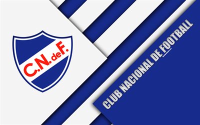 Club Nacional de Football, 4k, Uruguayan football club, logo, material design, white blue abstraction, emblem, Uruguayan Primera Division, Montevideo, Uruguay, football, Nacional FC