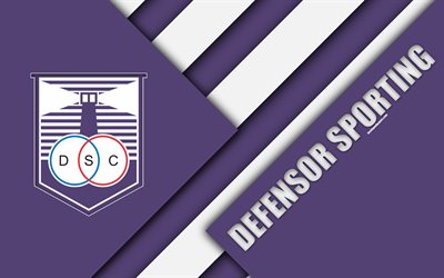 Defensor Sporting, 4k, Uruguay Futbol Kul&#252;b&#252;, logosu, malzeme tasarım, mor beyaz soyutlama, amblem, Uruguaylı, Lig, Montevideo, Uruguay, futbol