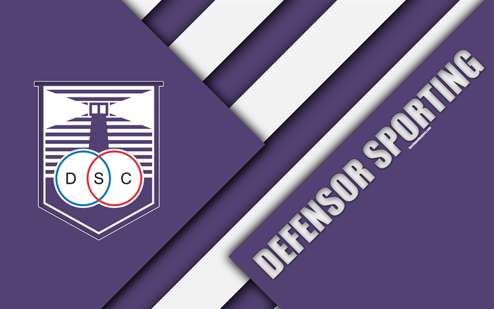 Defensor Sporting, 4k, Uruguayn football club, logo, materiaali suunnittelu, violetti valkoinen abstraktio, tunnus, Uruguayn P&#228;&#228;sarjassa, Montevideo, Uruguay, jalkapallo