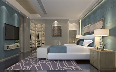 現代のシベッドルーム, 豪華なデザイン, プライベートブルーを基調とした, モダンなインテリアデザイン