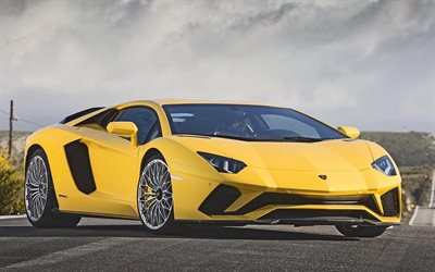 4k, Lamborghini Aventador, estrada, supercarros, hypercars, amarelo Aventador, Lamborghini