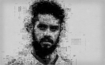 Isco, Francisco Roman Alarcon Suarez, 4k, portrait, newspaper art, face, portrait of letters, Spanish footballer, Real Madrid, Spain, La Liga, poster