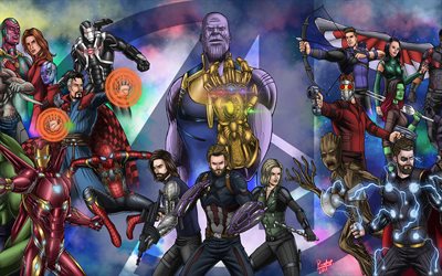 Avengers Infinity War, fan art, 2018 movie, superheroes, characters cast