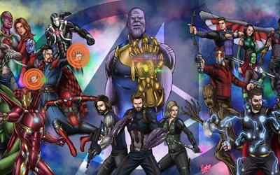 Vingadores Infinito Guerra, f&#227; de arte, 2018 filme, super-her&#243;is, caracteres elenco