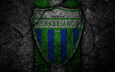 4k, Levadiakos FC, logo, Greece Super League, football, asphalt texture, soccer, emblem, Greek football club, black stone, Levadiakos, Greece, FC Levadiakos