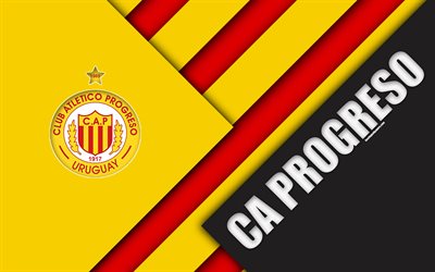 CA Progreso, 4k, Uruguaiano di calcio per club, il logo, il design dei materiali, rosso, giallo astrazione, emblema, Uruguay Primera Division, Montevideo, Uruguay, il calcio, il Club Atletico Progreso
