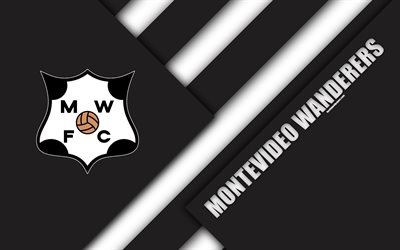 Montevideo Wanderers FC, 4k, Uruguay, club de football, le logo, la conception de mat&#233;riaux, blanc noir l&#39;abstraction, de l&#39;embl&#232;me, Primera Division, Montevideo, en Uruguay de football