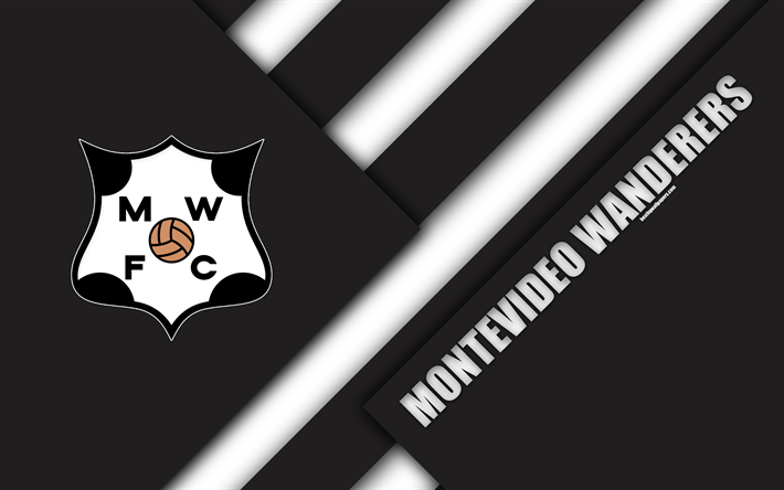 Montevideo Wanderers FC, 4k, Uruguaiano di calcio per club, il logo, il design dei materiali, bianco nero astrazione, emblema, Uruguay Primera Division, Montevideo, Uruguay, il calcio