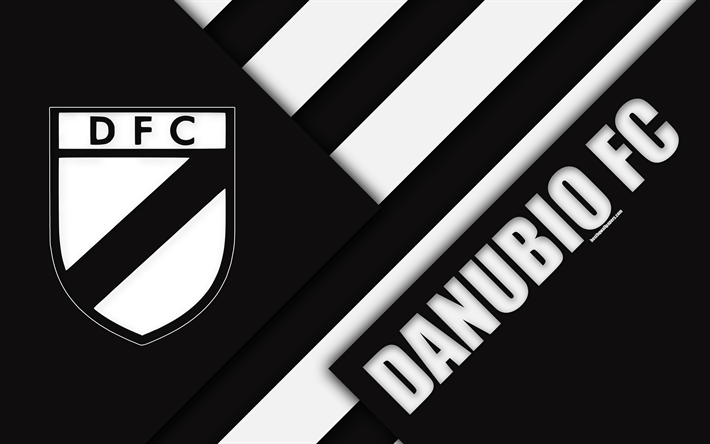 danubio fc, 4k, uruguay, fu&#223;ball-club, logo, material, design, wei&#223;, schwarz abstraktion, danubio-emblem, primera division, montevideo, fu&#223;ball