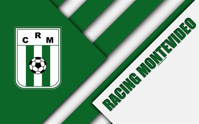 Racing Montevideo, 4k, Uruguay Futbol Kul&#252;b&#252;, logo, malzeme, tasarım, beyaz, yeşil soyutlama, amblem, Uruguaylı, Lig, Montevideo, Uruguay, futbol