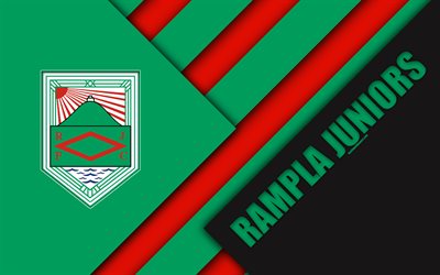 Rampla Juniors FC, 4k, Uruguay, club de football, le logo, la conception de mat&#233;riaux, rouge, vert abstraction, de l&#39;embl&#232;me, Primera Division, Montevideo, en Uruguay de football