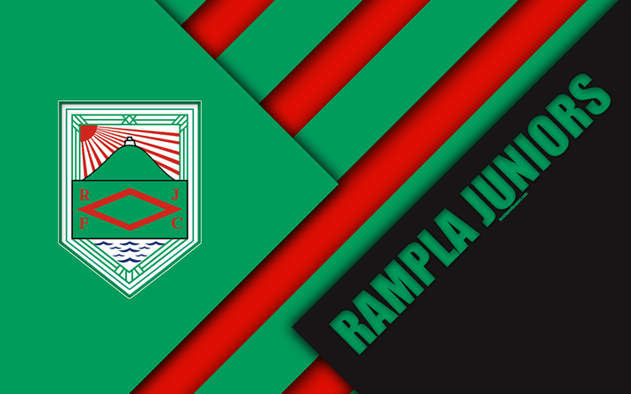 Rampla Juniorer FC, 4k, Uruguay football club, logotyp, material och design, r&#246;d gr&#246;n abstraktion, emblem, Uruguays F&#246;rsta Divisionen, Montevideo, Uruguay, fotboll