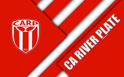 CA River Plate, 4k, Uruguay Futbol Kul&#252;b&#252;, logo, malzeme, tasarım, kırmızı beyaz soyutlama, amblem, Uruguaylı, Lig, Montevideo, Uruguay, futbol