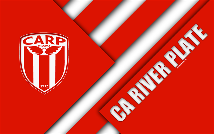 CA River Plate, 4k, Uruguaiano di calcio per club, il logo, il design dei materiali, del rosso, del bianco astrazione, emblema, Uruguay Primera Division, Montevideo, Uruguay, il calcio