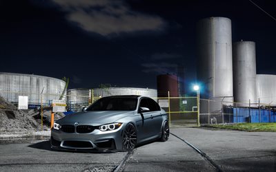 BMW M3, factory, F80, tuning, 2018 cars, silver m3, stance, german cars, BMW