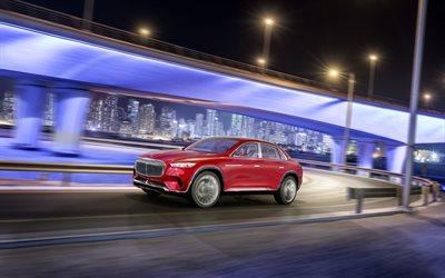 Vision Mercedes-Maybach massimo del Lusso, 2018, auto di lusso elettrica, classe premium, rosso SUV, auto tedesche, la guida di notte, Mercedes