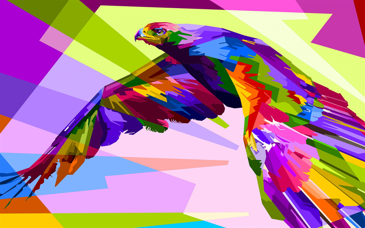 aquila, 4k, mosaico, creativo, arte, predatori, geometria