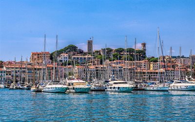 Cannes, Ligurian Sea, summer, bay, luxury yacht, parking, Mediterranean Sea, France