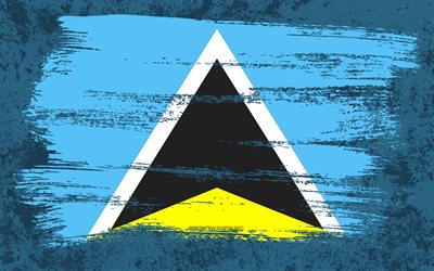 4k, Bandeira de Santa L&#250;cia, bandeiras do grunge, pa&#237;ses da Am&#233;rica do Norte, s&#237;mbolos nacionais, pincelada, bandeira de Saint Lucia, arte do grunge, bandeira de Santa L&#250;cia, Am&#233;rica do Norte, Santa L&#250;cia